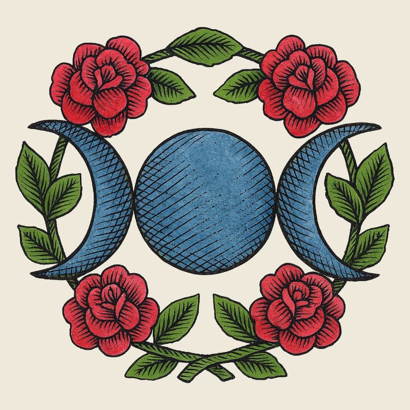 Triple Moon Symbol with Red Roses – Mystical
