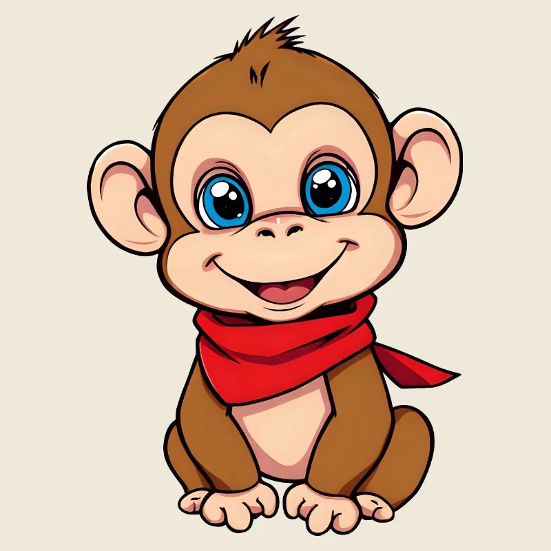 Cute Monkey Red Bandana