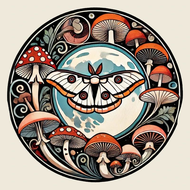 Luna Moth and Mushrooms
