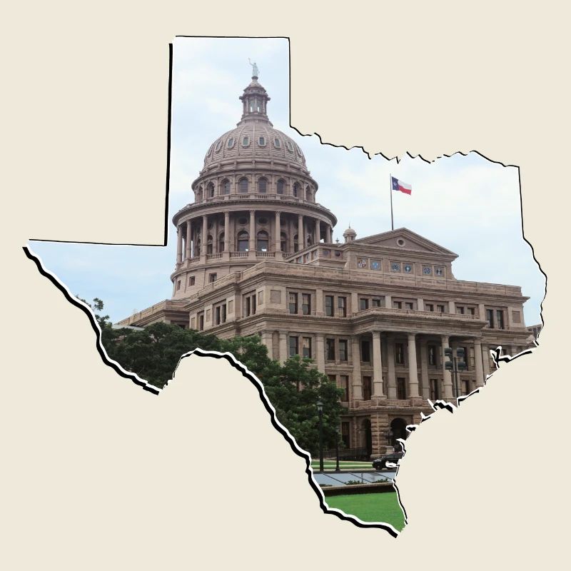 Texas State Capitol in Texas State Map