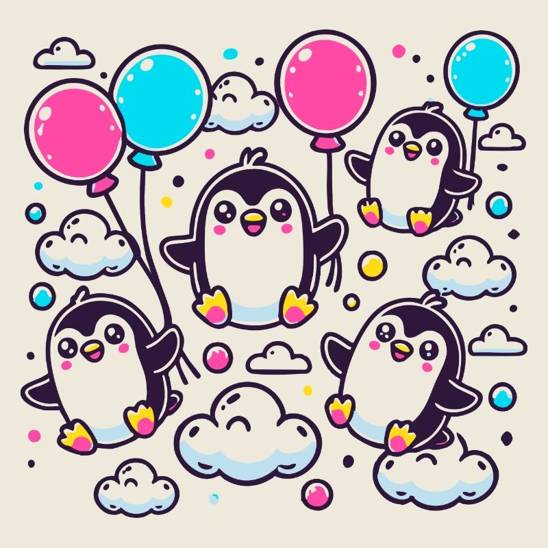 Penguins on balloons