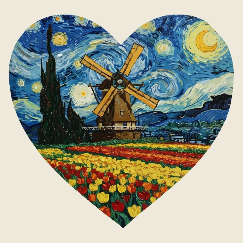 Holland art Windmill and Tulips VG
