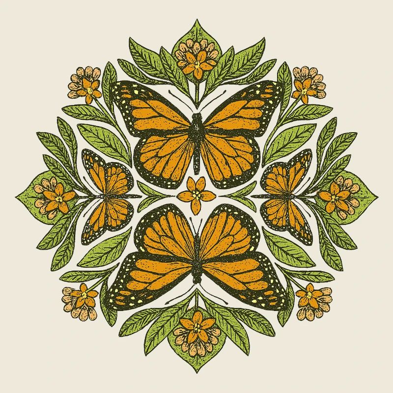 Monarque Papillon Mandala Nature Art