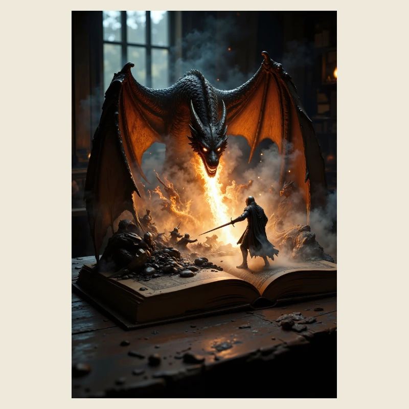 Ein Fantasy-Gemälde, ein Drache aus einem Buch.