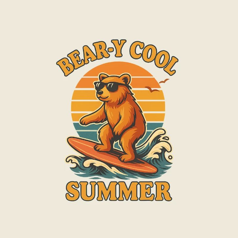 Bear‑y Cool Summer – Surfender Bär im Retro-Stil