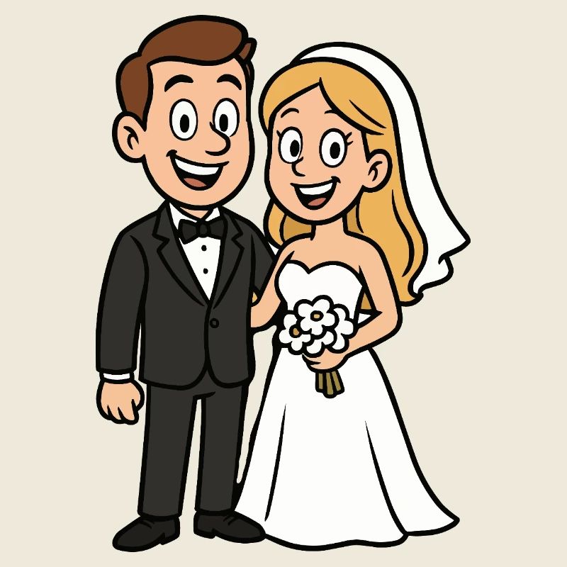 Bride and groom couple wedding comic