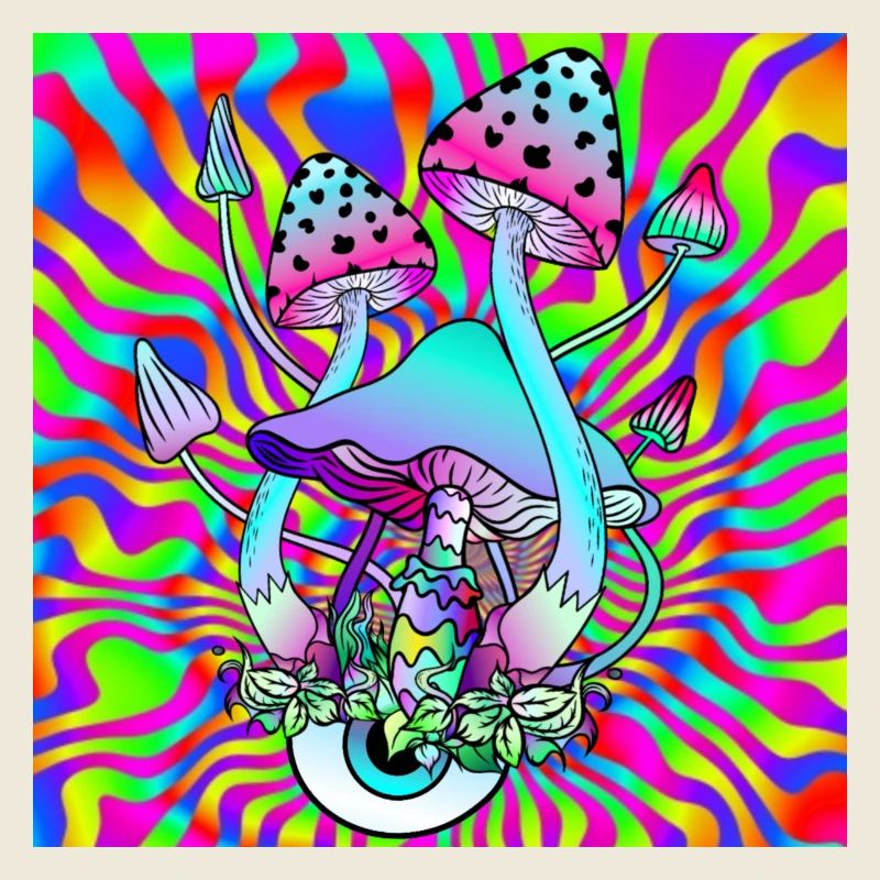 Champignons magiques Hippie Psychédélique Champignon Art