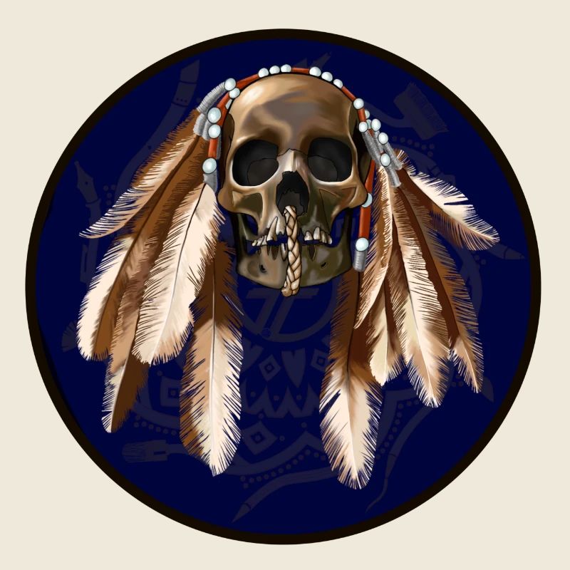 scull with feathers around