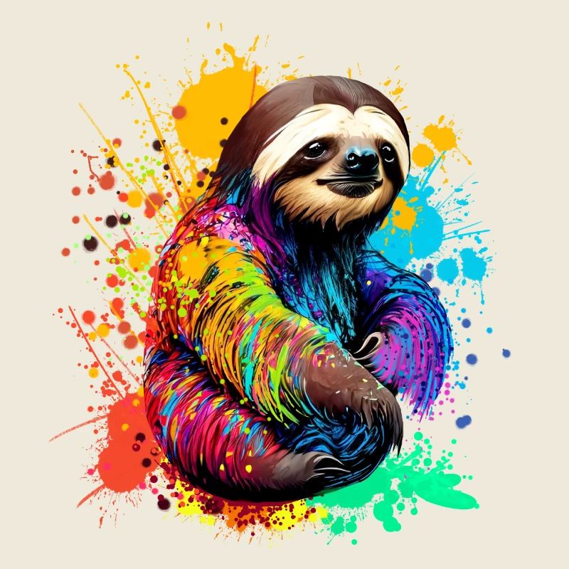 Faultier mit Farbklecksen