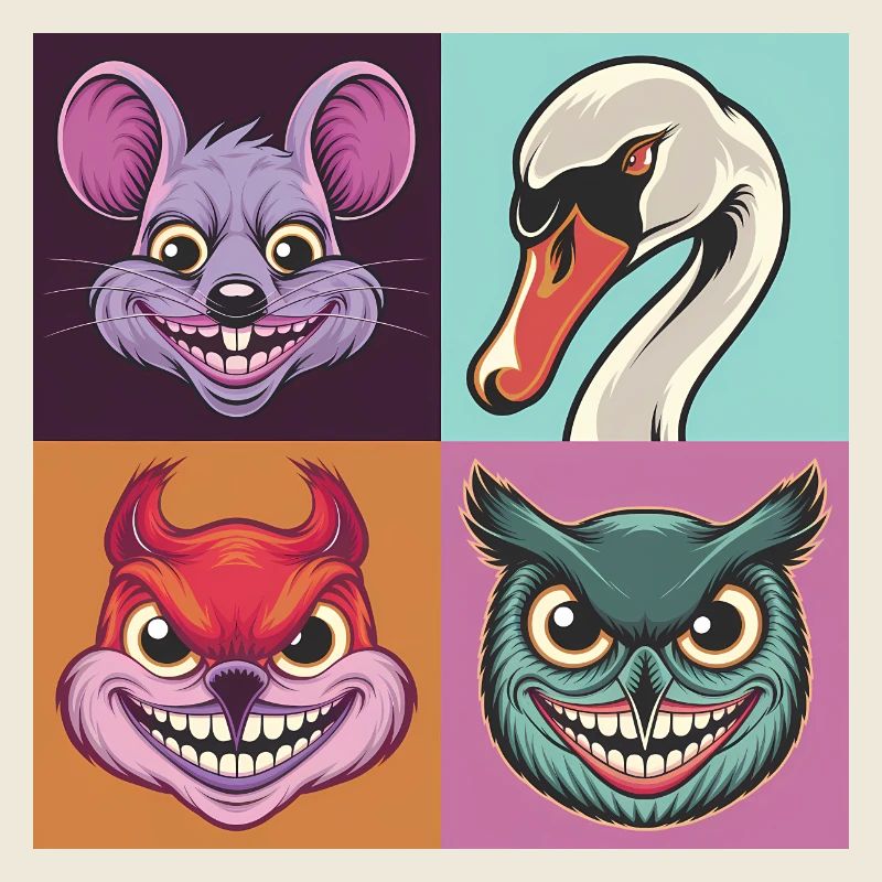 Pop Art Swan Mouse Squirrel Owl Smile