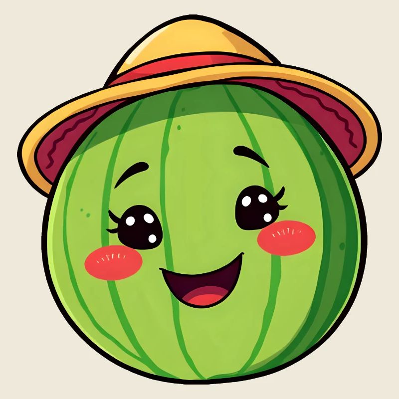 Smiling Watermelon with Sun Hat - Quirky Comic Art