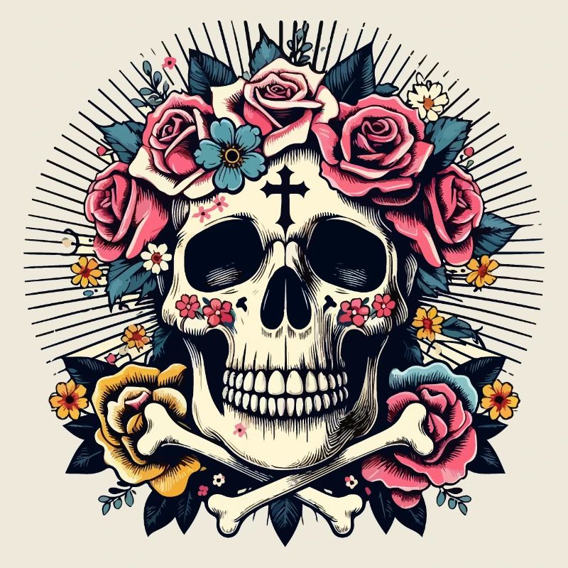 Totenkopf mit Blumen