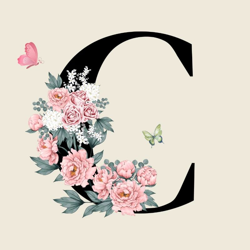 Lettre c fleurs rose