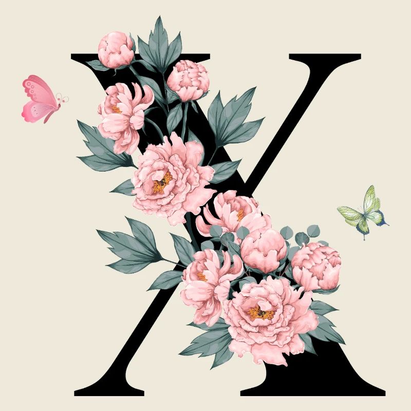 Lettre x fleurs rose
