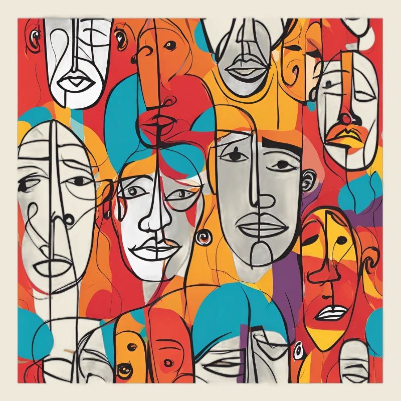 Vibrant Abstract Faces – Contemporary Line Art