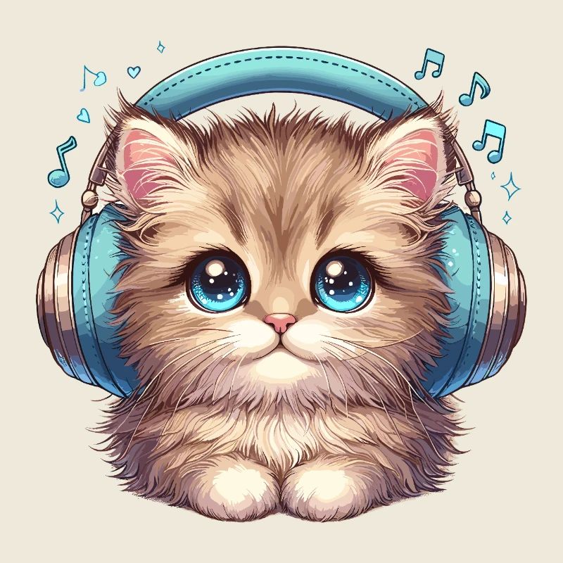 Chat mignon avec des écouteurs Doodle
