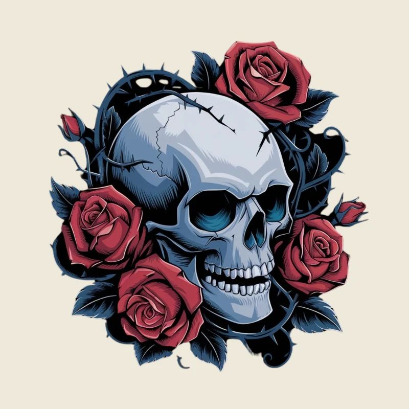 Skull with rose flowers