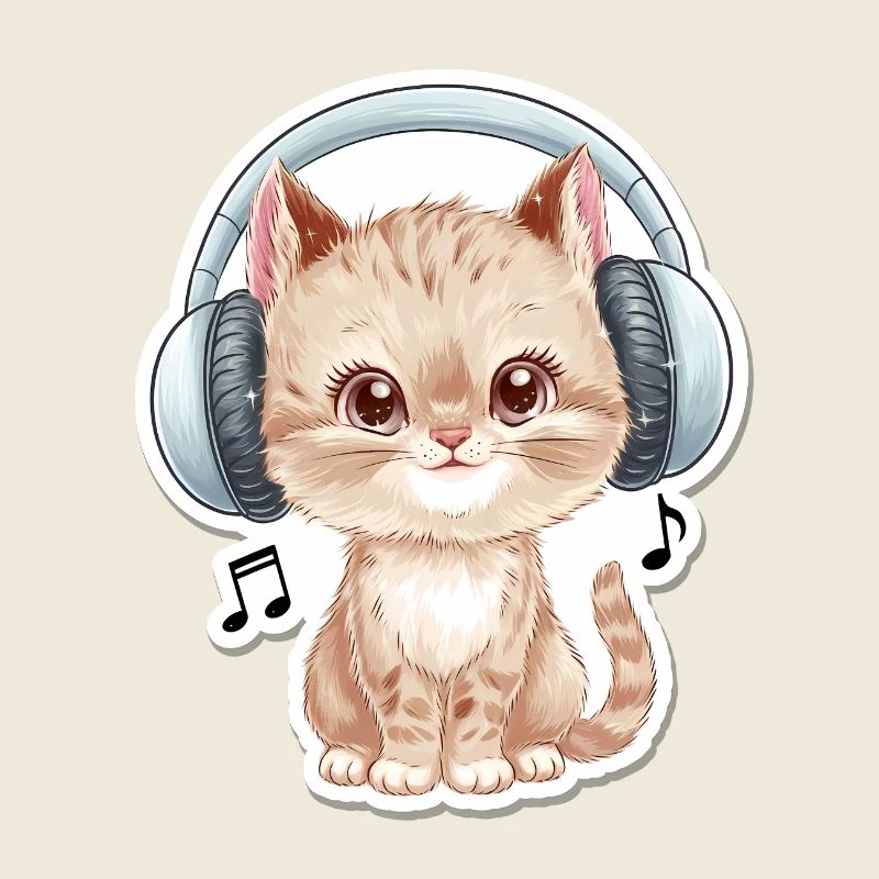 Chat mignon avec des écouteurs Doodle