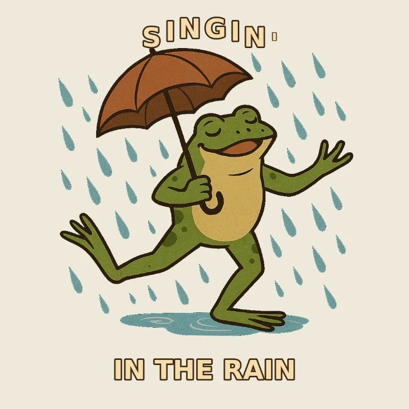 Frog Toad singing in the rain with an umbrella