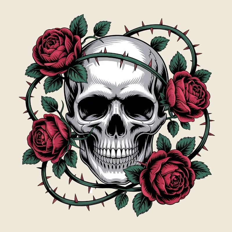 Skull with rose flowers