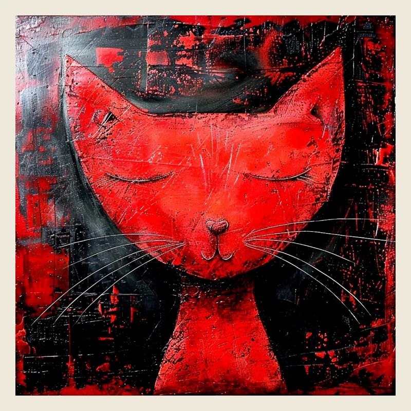 Chat Rouge Graphique Stylisé Salle De Relaxation Abstraite