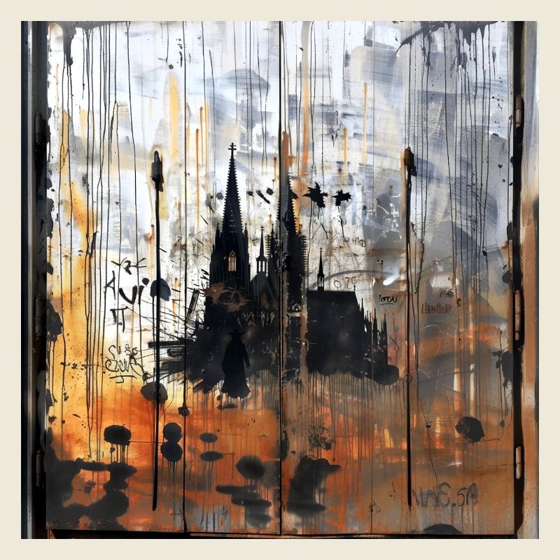 Graffiti Cologne Cathedral Silhouette Rusty Background