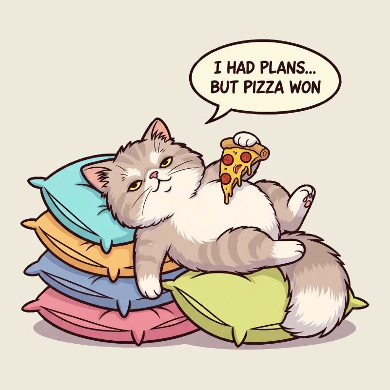 Lazy cat with pizza