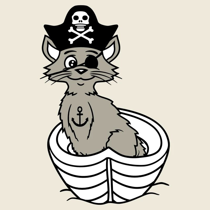 Pirat Katze Seeräuber Augenklappe Hut Ruderboot