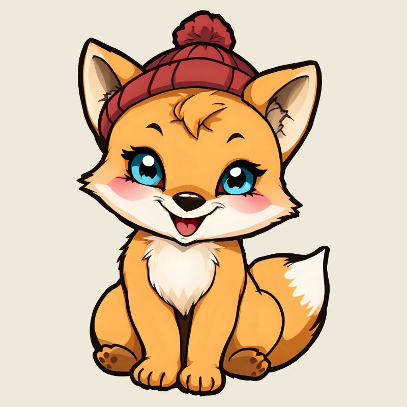 Adorable Orange Fox in a Red Beanie