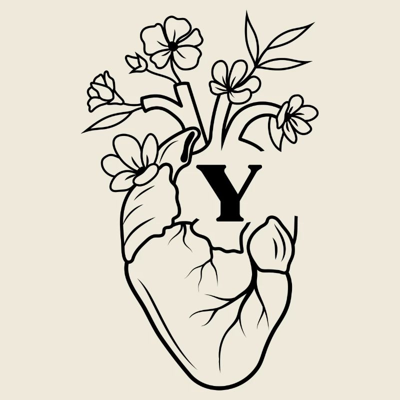 Buchstabe y Herz schwarze florale Anatomie