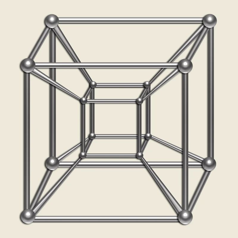 Tesseract, 4D Hypercube, digital silber, Symbol