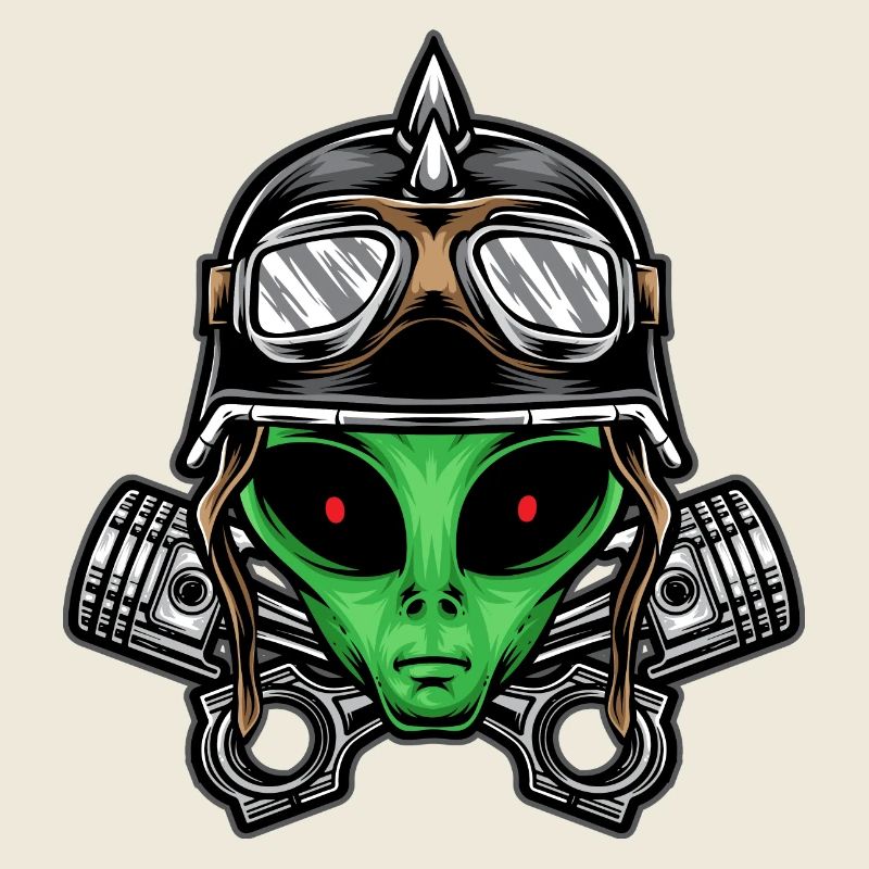 Alien Biker Head Illustration