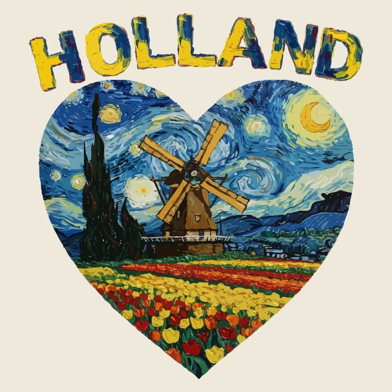 Holland art Windmill and Tulips VG text