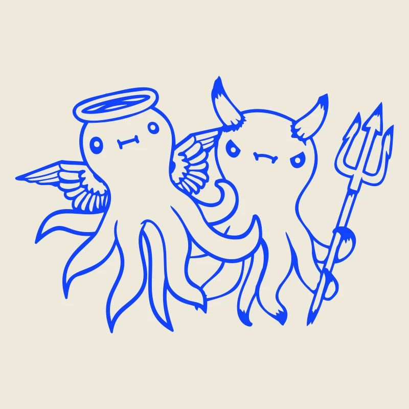2 Octopus Devil Angel Heaven Hell Team Friends