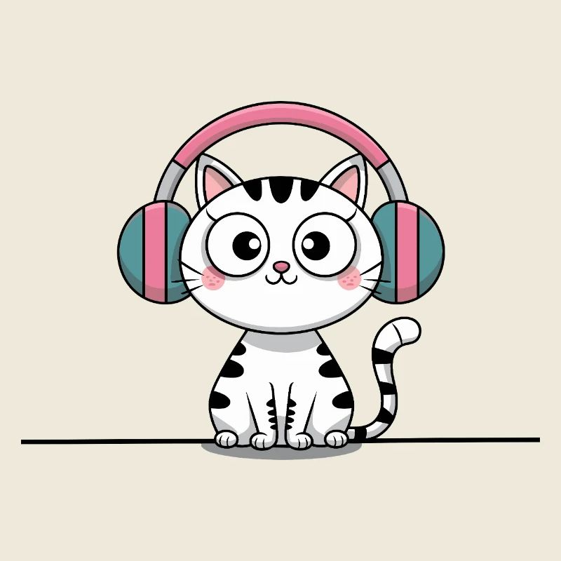 Cute Cat with Doodle Headphones