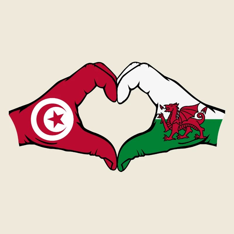 Tunisie Pays de Galles Drapeau Mains Coeur Forme