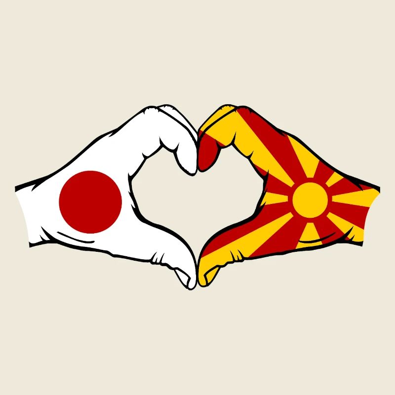 Japon Macédoine drapeau mains forme de coeur utilisé