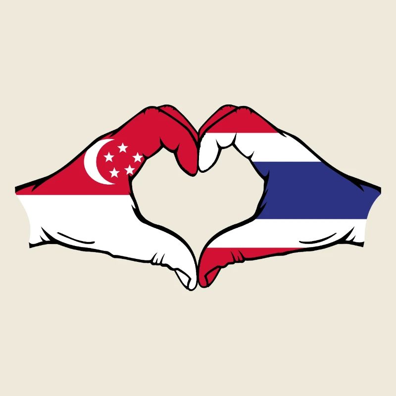 Singapour Drapeau de la Thaïlande mains en forme de coeur utilisé