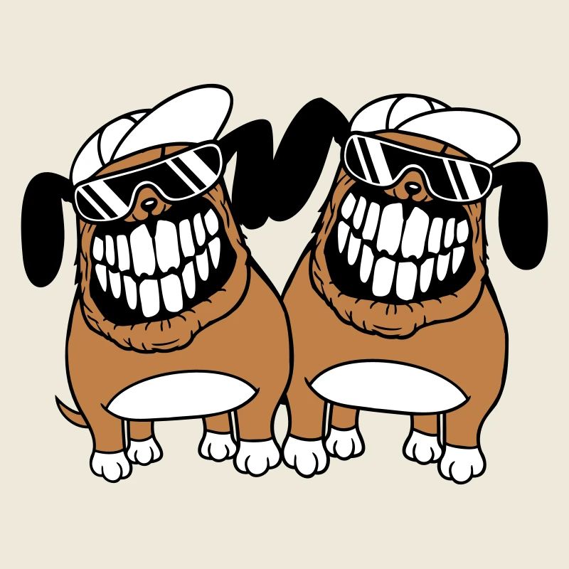 Two Dogs Monster Nasty Teeth Grinning
