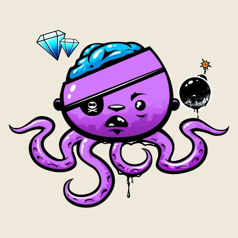 Pirate Octopus with Bomb