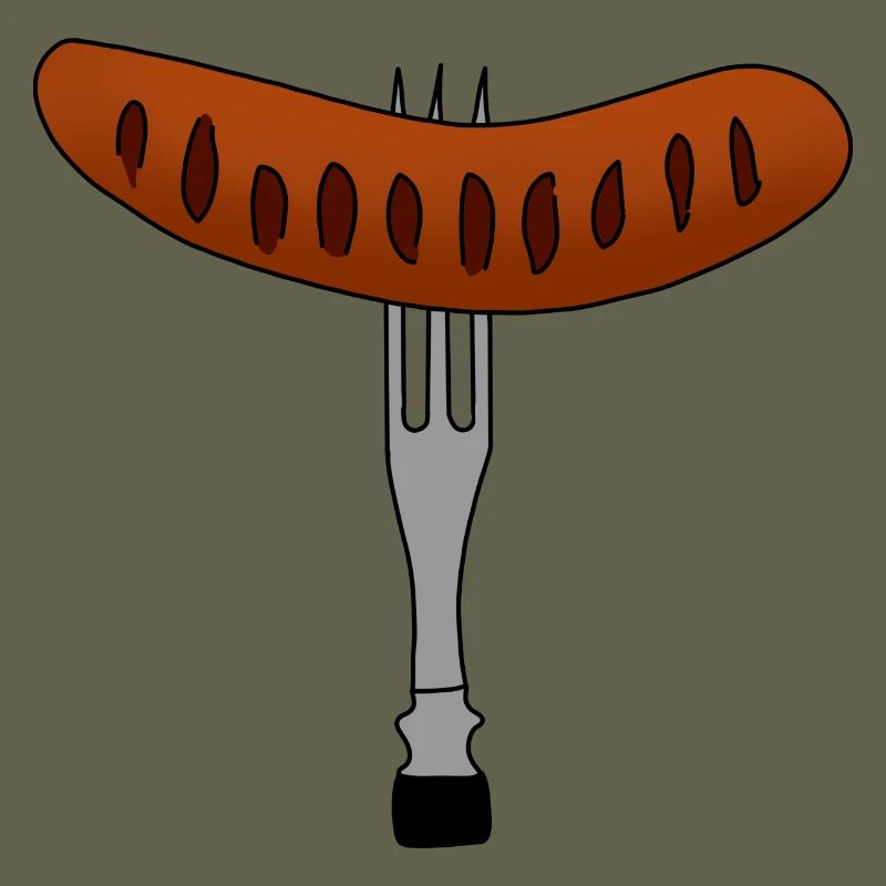 Bratwurst from the grill skewered on fork