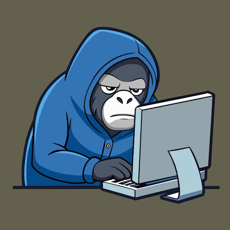 Mignon gorille hacker en sweat à capuche devant le PC