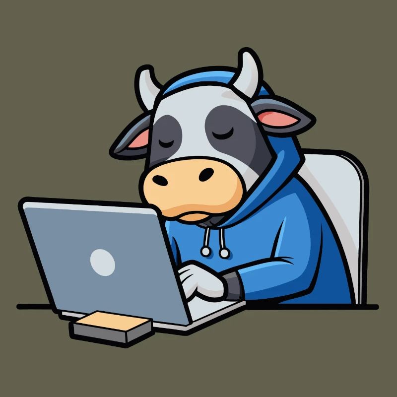 Une jolie vache hacker dort dans un sweat à capuche devant le PC