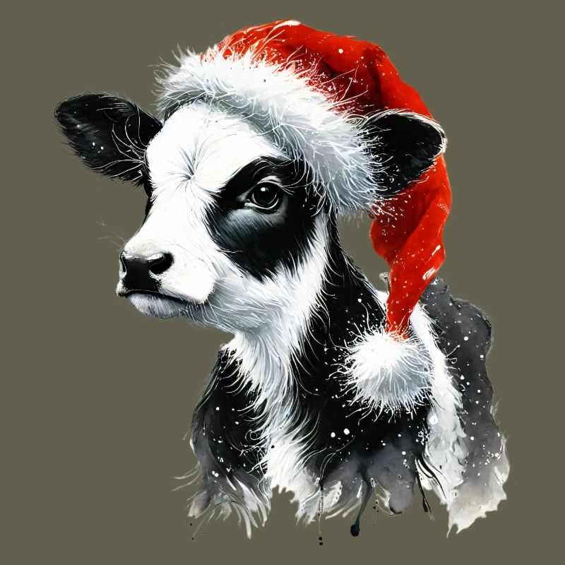 Weihnachtskalb mit Nikolausmütze