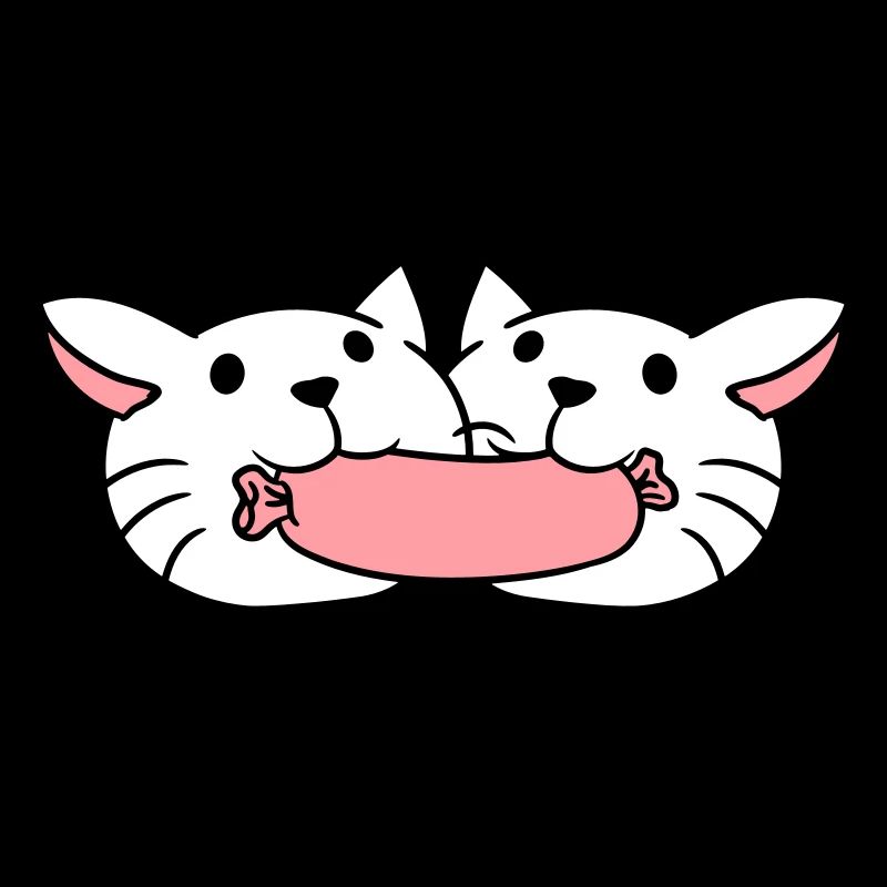 2 chats mangeant des saucisses Couple mangeant des saucisses à la bouche