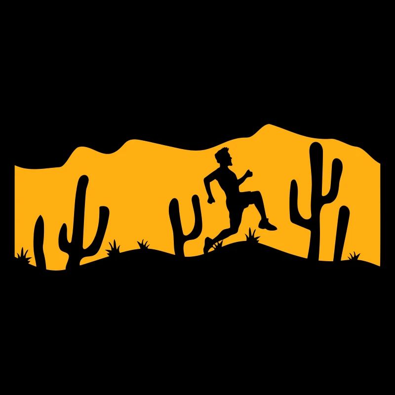 Cacti Desert Man Running Fast Funny Running Fun
