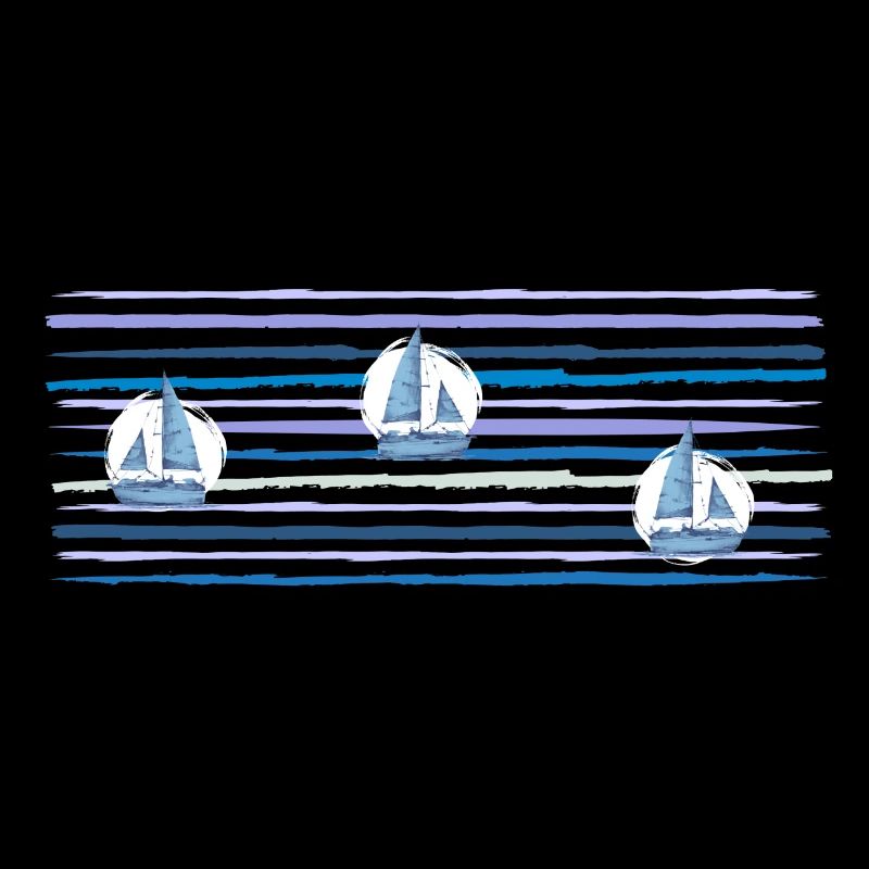 Bateaux Sur la Mer Traits Bleus
