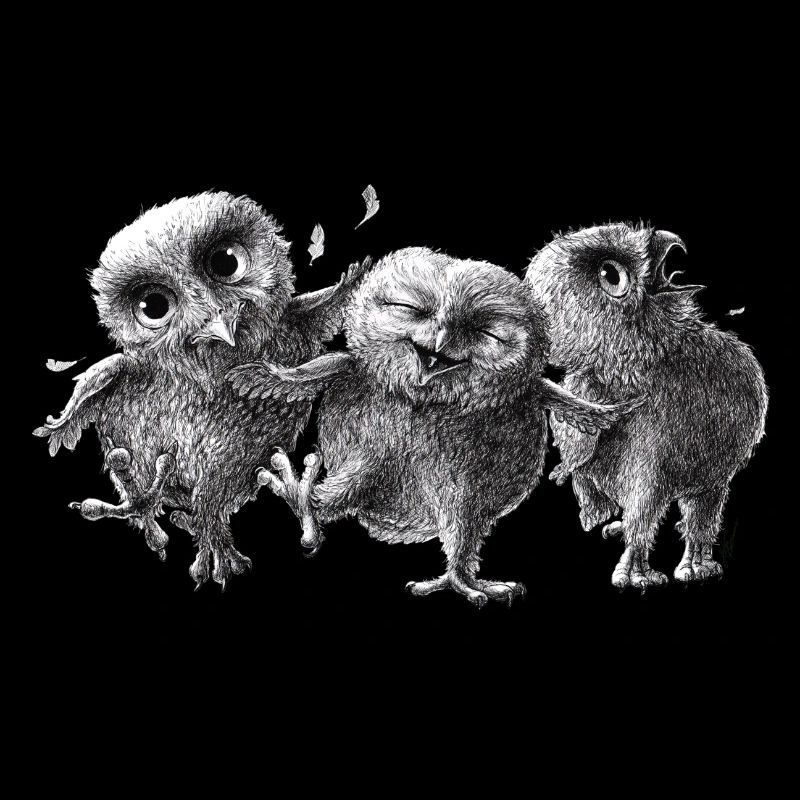 three happy owls