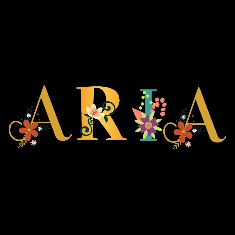 Art du nom ARIA avec des fleurs brodées