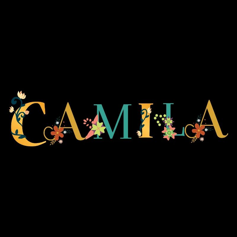 Art du nom CAMILA avec fleurs brodées